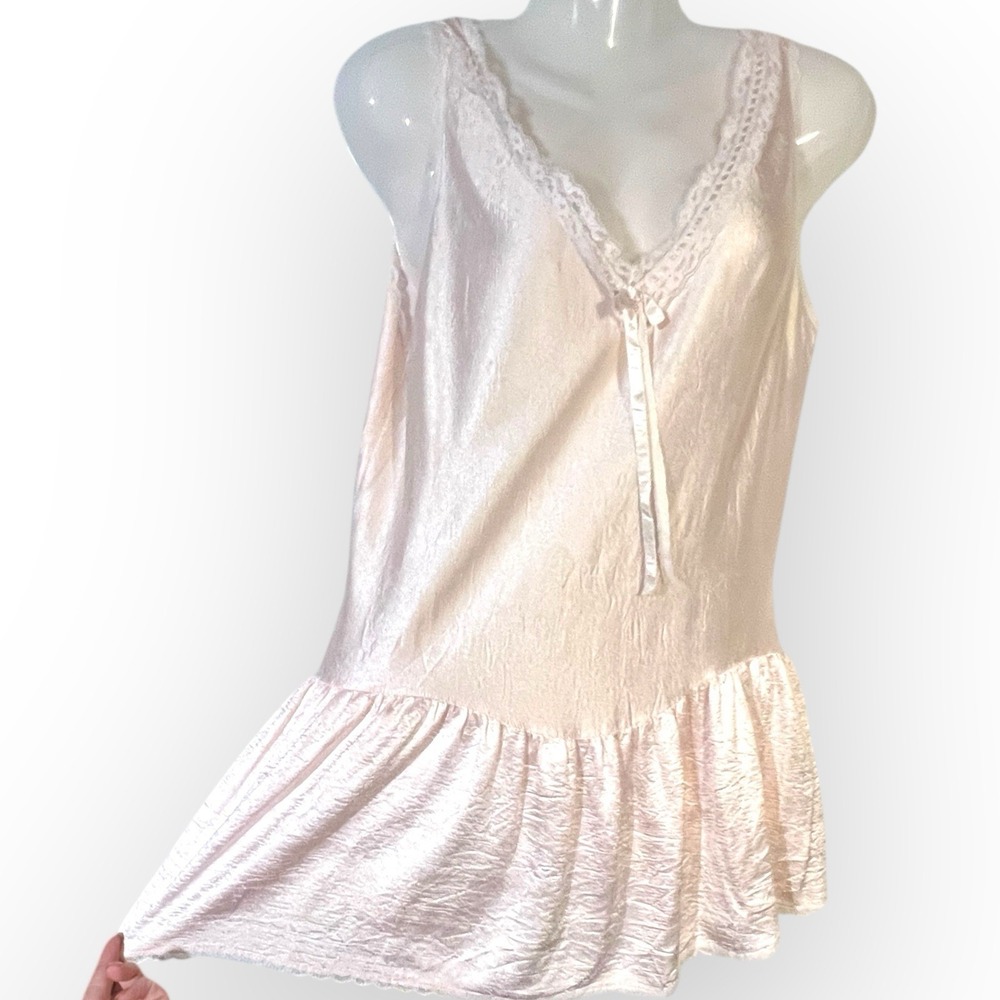 Beth Michaels VTG 90s Satin Tiered Ruffle Slip  Dress Womens Med Pink Balletcore